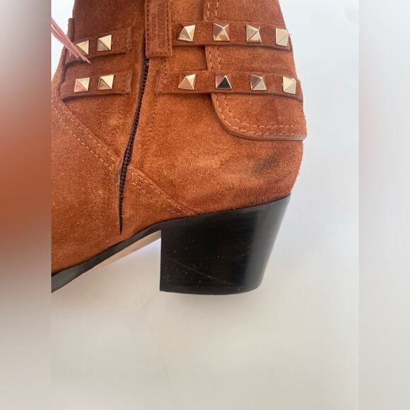 Valentino Garavani Tan Suede Rockstud Double Buckle 50mm Cowboy Ankle Boots EU38 - Picture 7 of 15
